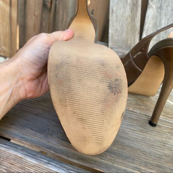 Steve Madden Stacie Slingback Stiletto Patent leather Tan Platform Heels size 7 - Picture 5 of 14